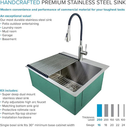 Transolid LSA3-252212-BS 25-in x 22-in Dual-Mount Laundry/Utility Sink Kit in Brushed Stainless