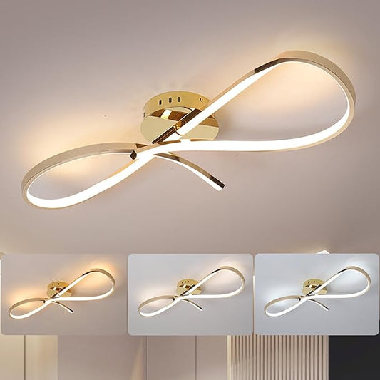 Modern LED Ceiling Light Fixture,30 Inch 22W Flush Mount Ceiling Chandelier,Dimmable Ceiling Lamp for Kitchen Bedroom Study Living Room Office Dining Room (Polished Gold-S)