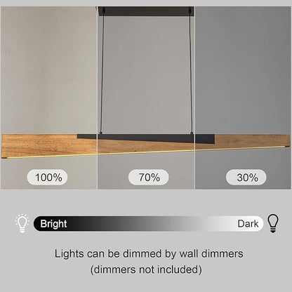 EDISLIVE 49.2 in Wood Linear LED Pendant Light Modern Dimmable LED Chandelier Adjustable Linear Hanging Light Fixture 3000K 25W Island Light for Dinning Room Kitchen Black Wood Tilted