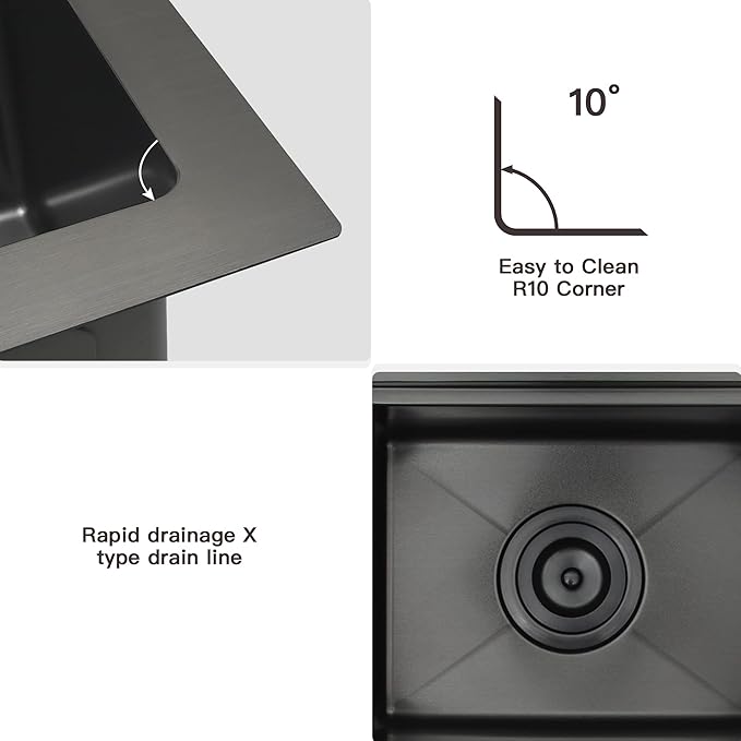Black Drop In Bar Sink,16 Gauge 304S Stainless Steel Top Mount Kitchen SinK, All In One Workstation Sink with Accessories, 15" x 15" x 9" Small Kitchen Sink for RV,Outdoor and Wet bar