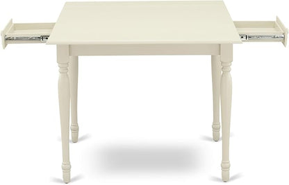 East West Furniture MZT-LWH-T Monza Dining Table - a Rectangle Wooden Table Top with Dropleaf & Stylish Legs, 36x54 Inch, Linen White