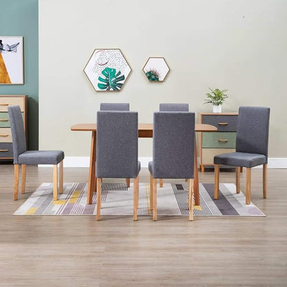 Dining Chair Set of 6 Light Grey Fabric Upholstered Rubber Wood Modern Ergonomic Design for Dining Room Kitchen