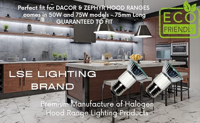 Package of 2 Z0B0011 50W JDR E27 75mm Light Bulbs | E27 Base | Compatible with Zephyr & Dacor Range Hood Appliances | 110V-130V | Designed in USA