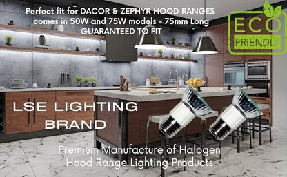 Package of 2 Z0B0011 50W JDR E27 75mm Light Bulbs | E27 Base | Compatible with Zephyr & Dacor Range Hood Appliances | 110V-130V | Designed in USA