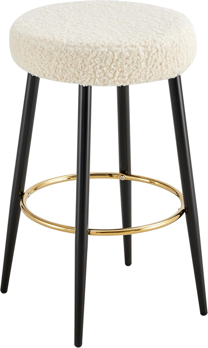 Counter Height Bar Stools Set of 2, PU Kitchen Stools Upholstered Dining Chair Stools 24 Inches Height with Golden Footrest for Kitchen Island Coffee Shop Bar Home Balcony Berber Fleece