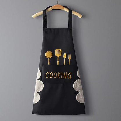 DILLMAN Women Kitchen Apron with Hand Wipe Pockets，Big Pocket,Hand-wiping, Waterproof for Cooking Baking