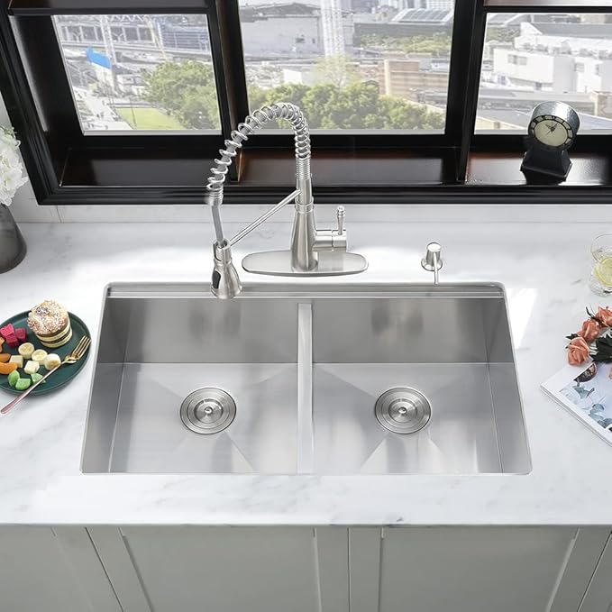 31 Undermount Kitchen Sink Double Bowl-iAnomla 31 x19 Inch Stainless Steel Undermount Sink Workstation 16 Gauge 50/50 Low Divide Double Bowl Kitchen Sinks with Cutting Board