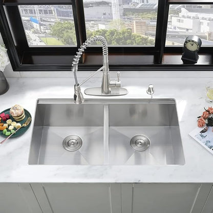 31 Undermount Kitchen Sink Double Bowl-iAnomla 31 x19 Inch Stainless Steel Undermount Sink Workstation 16 Gauge 50/50 Low Divide Double Bowl Kitchen Sinks with Cutting Board