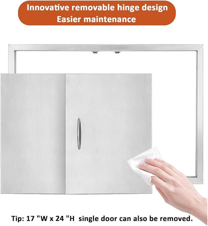 JIE JIN 24" W X 24" H Outdoor Kitchen Doors Double Doors Thickened 304 Brushed Stainless Steel BBQ Access Door BBQ Island Doors Outdoor Kitchen Accessories Door for Outdoor Kitchen BBQ Island