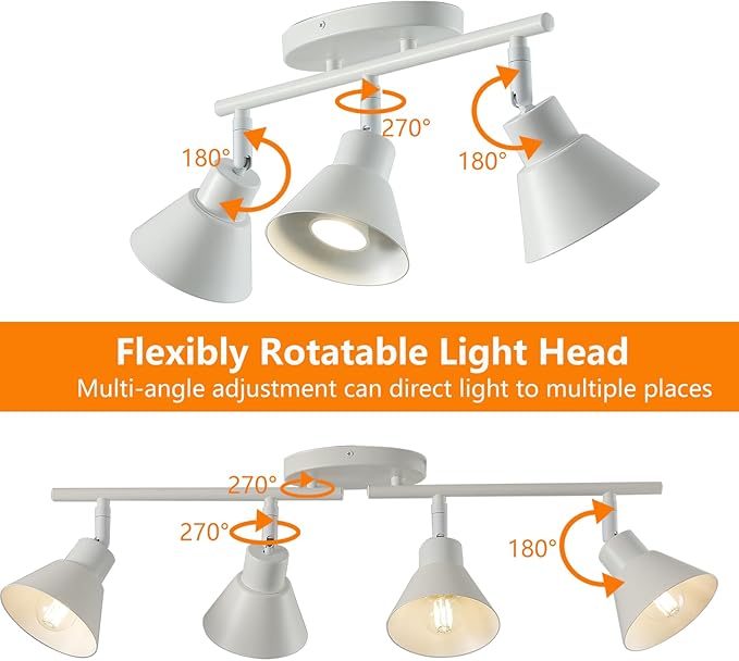 Modern 4-Light Track Lighting Fixture, Matte White Metal Ceiling Spotlight with Flexible Rotatable Heads, GU10 Base Directional Track Light for Kitchen, Hallway, Living Room & Gallery