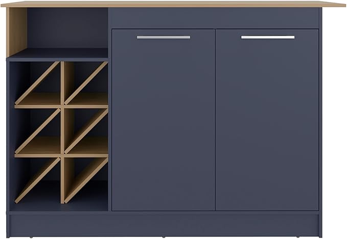 GOWE Harrell Kitchen Island, 2 Doors, 7 Shelves, Alby Blue/Natural Oak