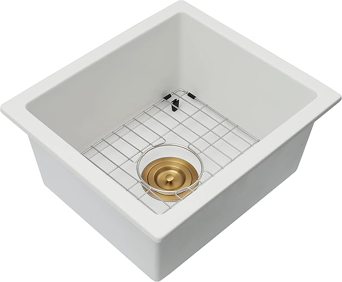 White Bar Sink Undermount,16 X 18 inch Small Composite Bar Sink,Granite Kitchen & Bar Sinks (White, 16" X 18")