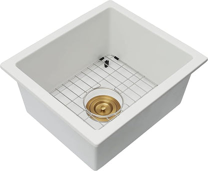 White Bar Sink Undermount,16 X 18 inch Small Composite Bar Sink,Granite Kitchen & Bar Sinks (White, 16" X 18")