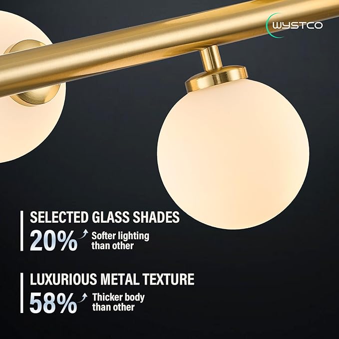 56 Inch Brass Gold Linear Chandeliers for Dining Room, Kitchen Island, Living Room, 16-Light Mid Century Modern Light Fixture Over Table, Large White Glass Globe Sputnik Bubble Chandelier