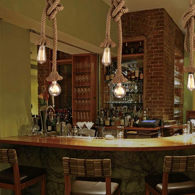 Mengjay Trade E27 Hemp Rope Double Head Vintage Hanging Pendant Ceiling Light Lamp Industrial Retro Country Style Dining Hall Restaurant Bar Cafe Lighting AC 220V (2m (100 cm+100 cm))
