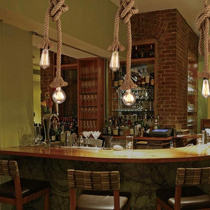 Mengjay Trade E27 Hemp Rope Double Head Vintage Hanging Pendant Ceiling Light Lamp Industrial Retro Country Style Dining Hall Restaurant Bar Cafe Lighting AC 220V (3m (150 cm+150 cm))