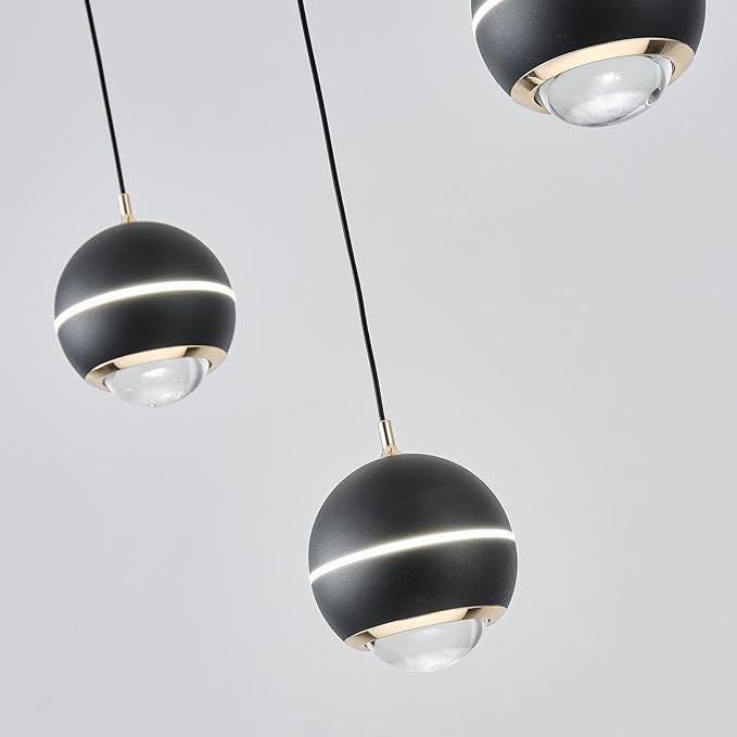 ORANOOR Modern LED Pendant Lights, Dimmable 36in Crystal Globe LED Chandelier Lighting, Black & Gold Dining Room Hanging Light Fixtures Kitchen Island Linear Pendant Light for Dining Table (3500lm)