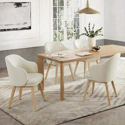 KISLOT Wooden Dining Chairs Set of 2, Fabric Upholstered Modern Dining Room Chairs with Barrel Backrest & Double-Layer Thick Cushion for Living Room, Restaurant, Kitchen and Café, Beige