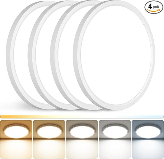 Peasur 12 inch LED Ceiling Light, 3000K/3500K/4000K/5000K/6500K Adjustable Flush Mount Light Fixture, 2400LM 24W Thin White Round Lamp for Hallway Kitchen Bathroom Bedroom, 4Pack