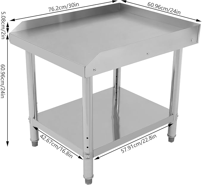 24 * 30 * 26in Stainless Steel Work Table,Commercial Prep Table for Home Kitchen Restaurant,2-Tier Kitchen Island Metal Utility Tables with Storage Shelf