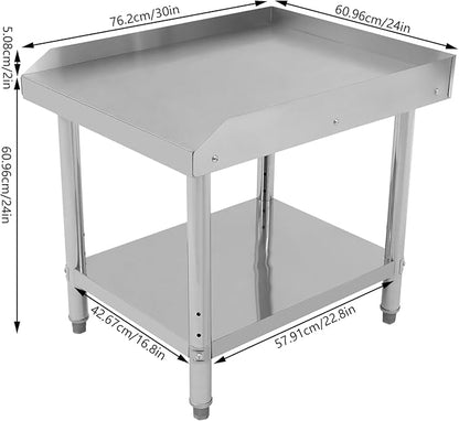 24 * 30 * 26in Stainless Steel Work Table,Commercial Prep Table for Home Kitchen Restaurant,2-Tier Kitchen Island Metal Utility Tables with Storage Shelf