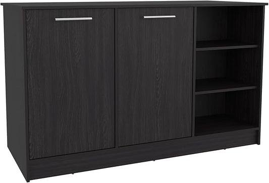 GOWE Kitchen Island Two Cabinets, Three Open Shelves
