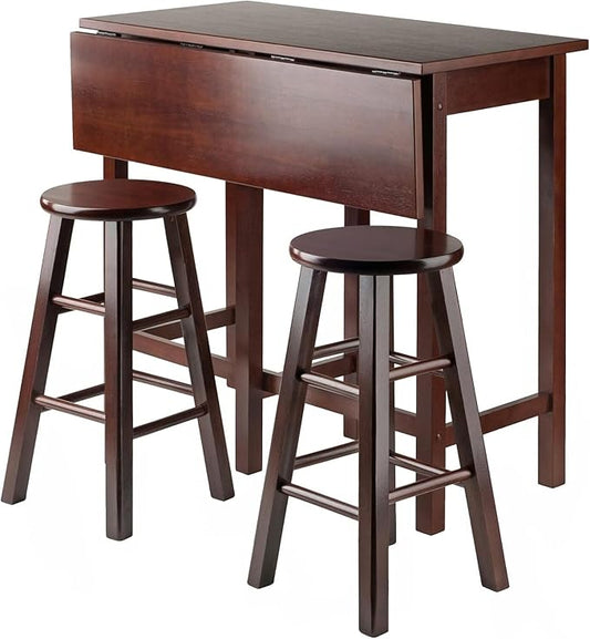 HomeStock African Artistry Drop Leaf Island Table with 2 Square Legs Stool Walnut