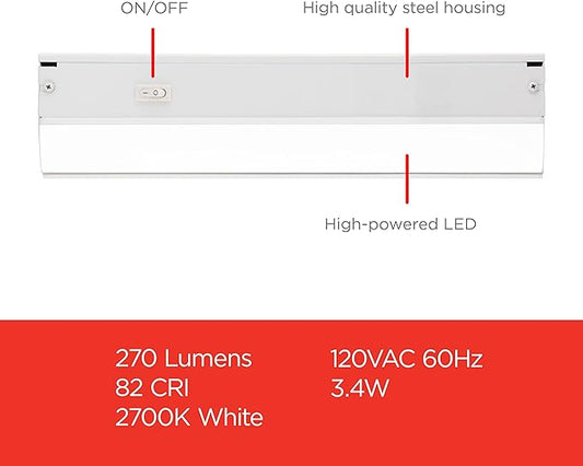 UltraPro 12 inch Hardwired Under Cabinet Lights, On/Off Only, 2700K Warm White, Under Cabinet Lighting, Under Counter Lights for Kitchen 44109