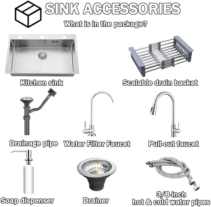 31.5 * 19.7in Drop In Kitchen Sink,Silver Gray Stainless Steel Single Bowl Sink,Topmount Workstation Sink With Pull Out Faucet,Soap Dispenser And Drain Basket