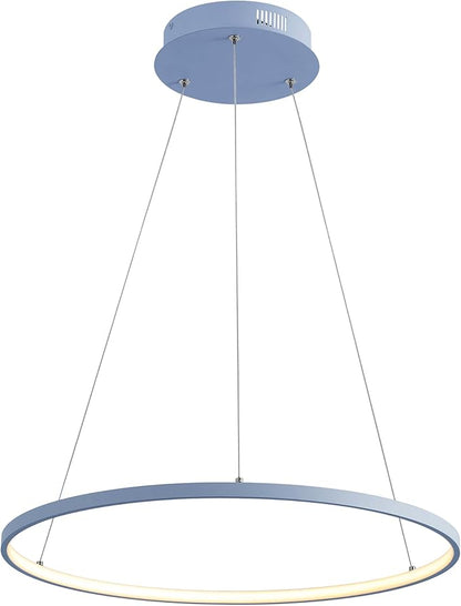 JONATHAN Y 23.75" Blue Modern Integrated LED Pendant Light, Dimmable Round Hoop Chandelier for Kitchen Island, Dining Room, Adjustable Height Metal Hanging Light (JYL7203D)
