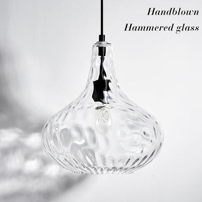 Glass Large Pendant Lights for Kitchen Island Blown Glass Pendant Light Clear Hammered Shade Hanging Ceiling Lights with Black Finish for for Kitchen Island, Sink, Hallway, Living Room 11 inch
