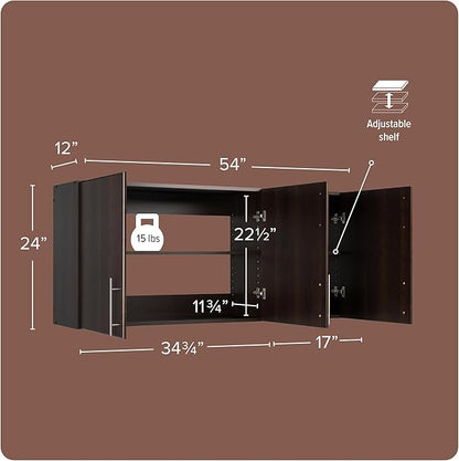 Prepac Elite 54" Wall Cabinet, Espresso Storage Cabinet with 2 Adjustable Shelves, Storage for Pantry, Kitchen and Bathroom 12" D x 54" W x 24" H