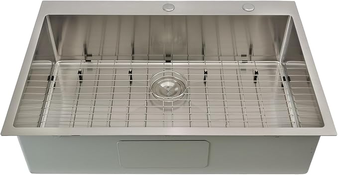 33x22 Drop In Kitchen Sink, Delironexu 18 Gauge 304 Stainless Steel Single Bowl Kitchen Sink, 33 Inch Top Mount Kitchen Sink, Kitchen Sink 33x22 Drop In with Bottom Grid & Drain Assembly