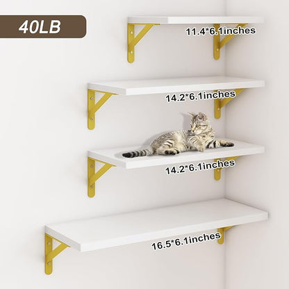 YGEOMER White Shelves for Wall, Different Sizes Wall Floating Shelves for Living Room, Bathroom, Bedroom, Kitchen, Home Decor (Set of 4)