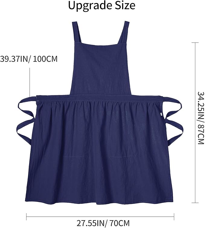 Pinknoke Cotton Linen Pinafore Apron Dress for Women with Pockets Cute Art Chef Aprons for Kitchen Baking Gardening Painting