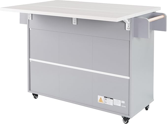 Ball & Cast Kitchen Island with Trash Can Storage Cabinet,Kitchen Cart W/Drop Leaf,Spice Rack,Towel Rack and Drawers,Rolling Kitchen Islands on Wheels W/Adjustable Shelf for Dining Room,Grey