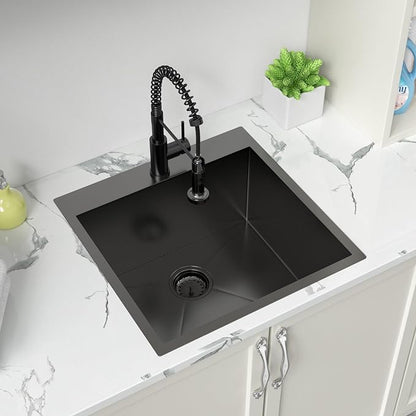 Sarlai Laundry Sink - Drop In 22"x22"x12" Deep Black Laundry Utility Sink Drop-in Topmount Single Bowl Sink 16 Gauge Stainless Steel Gunmetal Black Kitchen Laundry Room Sinks