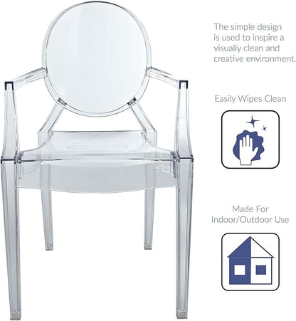 Modway Casper Modern Acrylic Stacking Kitchen and Dining Room Arm Chair in Clear - Fully Assembled