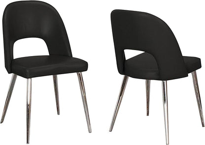 Sunset Trading Mia Faux Leather Dining Chair | Polished Chrome Silver Tapered Legs | Black Padded Seat with Arched Open Back | Set of 2 | Contemporary, Mid-Century Modern Kitchen Sidechairs