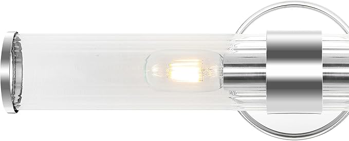 JONATHAN Y 23" Chrome Modern Mid-Century LED Vanity Light Sconce for Bathroom, Hallway, Bedroom Wall Mounted Fixture with Striped Clear Glass Shade, LED Bulb Included (JYL3538A)