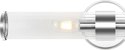 JONATHAN Y 23" Chrome Modern Mid-Century LED Vanity Light Sconce for Bathroom, Hallway, Bedroom Wall Mounted Fixture with Striped Clear Glass Shade, LED Bulb Included (JYL3538A)