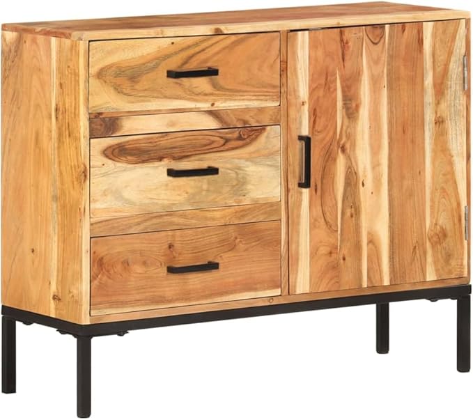 Solid Acacia Wood Sideboard Cabinet 34.6" Buffet Storage Cabinet with Drawers for Living Room Dining Room Entryway Kitchen Organization