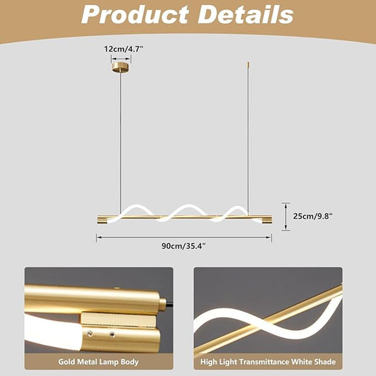 KCO Lighting Modern LED Dining Light Fixtures Ceiling Hanging Linear Pendant Lights Kitchen Island Gold Chandelier Light Fixture Minimalist Linear Pendant Light Dimmable