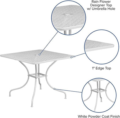Flash Furniture Oia Commercial Grade 35.5" Square White Indoor-Outdoor Steel Patio Table with Umbrella Hole