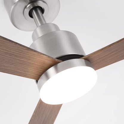 52" Nickel Ceiling Fan with Light and Remote, Modern 3-Blade DC Motor Ceiling Fan, Quiet Reversible Airflow, 6-Speed LED, Use for Bedroom Living Room Kitchen Indoor Use
