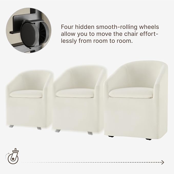 KISLOT Upholstered Dining Chairs with Casters, Washable Cover Modern Dining Room Chairs with Barrel Backrest & Dual Armrest for Kitchen, Living Room, Bedroom, Linen Fabric, 2PCS