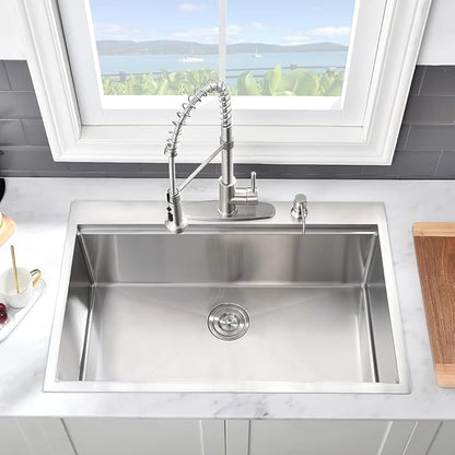 33 Inch Kitchen Sinks Drop In Workstation-VASOYO 33 x 22 Drop In Top Mount Kitchen Sink Stainless Steel 16 Gauge Deep Single Bowl Overmount Sink with Cutting Board