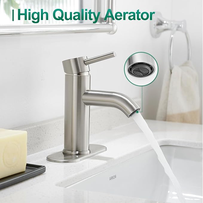Bathroom Faucet Brushed Nickel One-Handle, Modern one Hole Bathroom Sink Faucet Lavatory Faucet with Deck