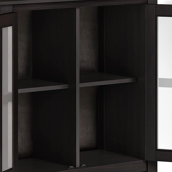 SIMPLIHOME Artisan Storage Cabinet - 30 inch Wide Solid Wood Low Storage Cabinet in Hickory Brown, Contemporary Accent Cabinet for Living Room or Dining Room with Glass Doors and Adjustable Shelves