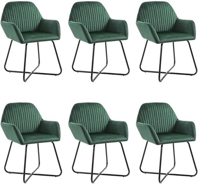 Modern Dining Chairs Set of 6 Green Velvet Upholstered Seats with Sturdy Steel Legs for Kitchen Dining Room Living Room Furniture